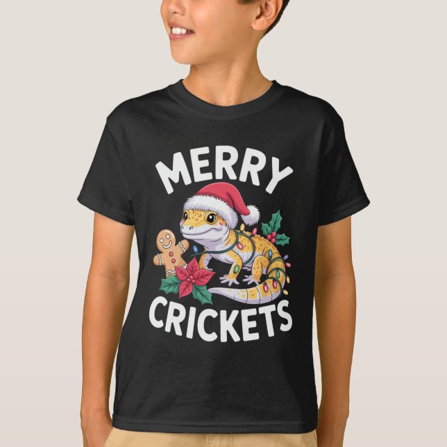 Camiseta ¡Merry Crickets! Pun Navidades de Leopard Gecko (Anverso)