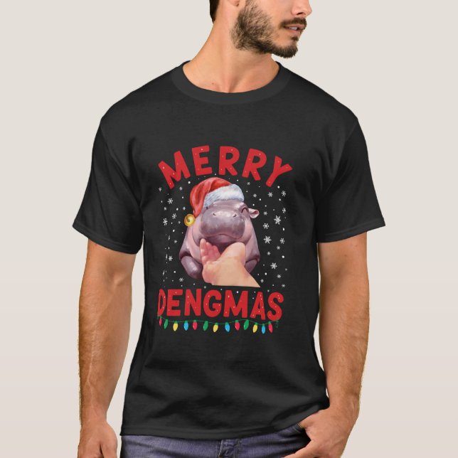 Camiseta Merry Dengmas Moo Deng Navidades Hippo Pigmy Santa (Anverso)