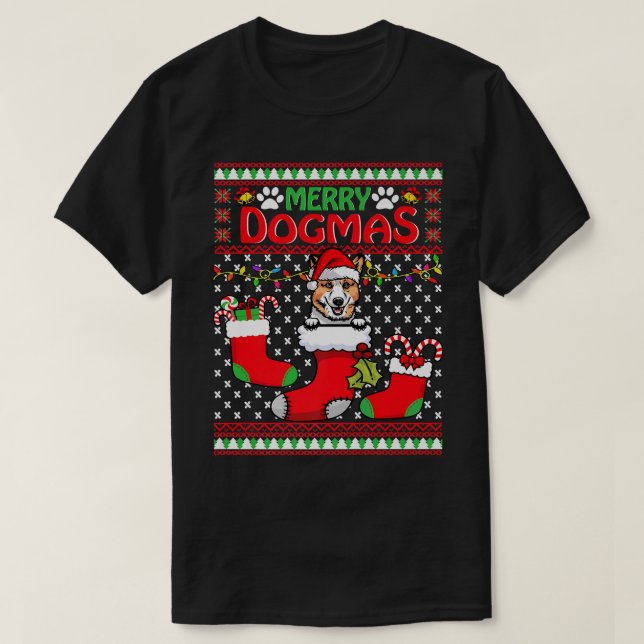 Camiseta Merry Dogmas Pembroke Welsh Corgi Perro Fea Navida (Diseño del anverso)