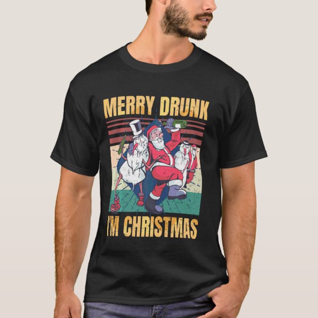 Camiseta Merry Drunk I M Navidades Bebiendo Retro De Vino (Anverso)