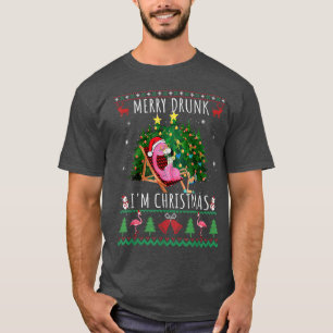 Camiseta Merry Drunk Im Christmas, Flamingo Santa, Ugly Xma