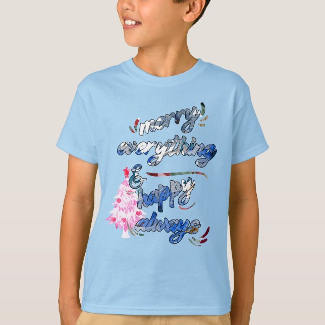 Camiseta Merry Everything & Happy Always - Árbol rosa (Anverso)