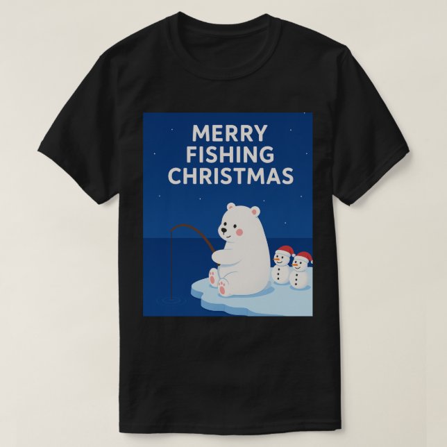 Camiseta Merry Fishing Christmas – Cute Polar Bear&Snowmen (Diseño del anverso)