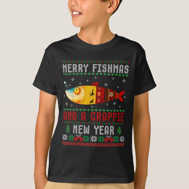 Camiseta Merry Fishmas And A Crape New Year Ugly Fisherman  (Anverso)