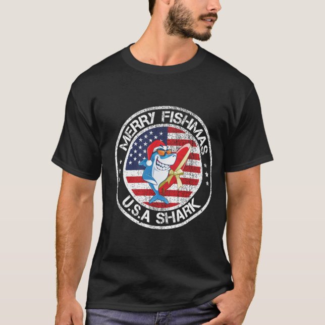 Camiseta Merry Fishmas Bandera de Estados Unidos Gran Tibur (Anverso)