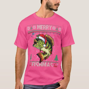Camiseta Merry Fishmas Bass Fish Pescadores Navidades Ugly 