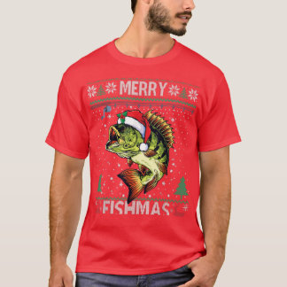 Camiseta Merry Fishmas Bass Fish Pescadores Navidades Ugly
