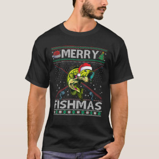 Camiseta Merry Fishmas Bass Fish Pescadores Navidades Ugly 