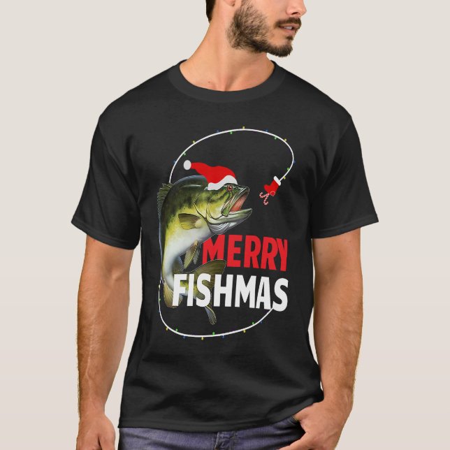 Camiseta Merry Fishmas Bass Fishing Fishermen (Anverso)