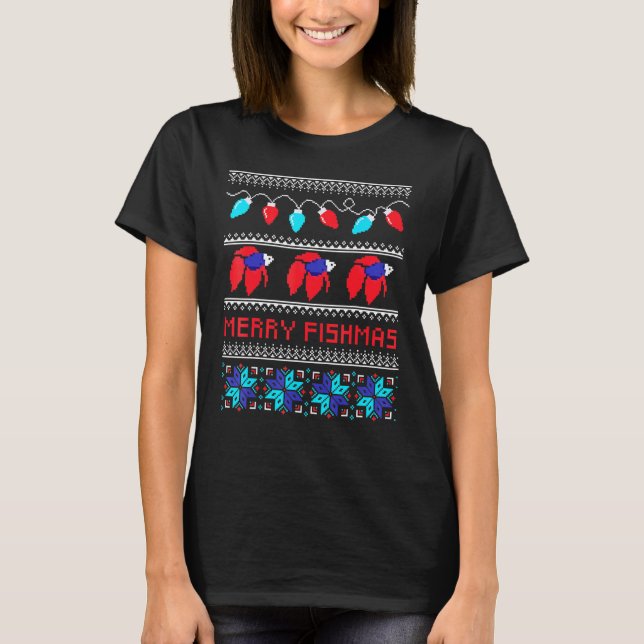 Camiseta Merry Fishmas Betta Fish Ugly Xmas (Anverso)