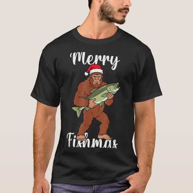 Camiseta Merry Fishmas Bigfoot Fishing Funny Sasquatch Sant (Anverso)