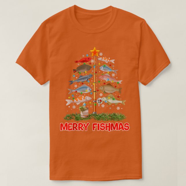 Camiseta Merry Fishmas Christmas Tree Decshing Lover F (Diseño del anverso)