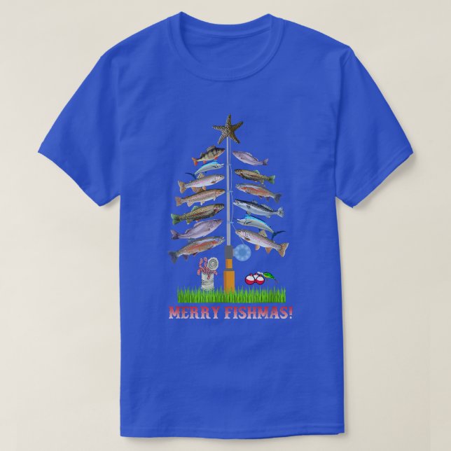 Camiseta Merry Fishmas Christmas Tree Encende pescado Grati (Diseño del anverso)