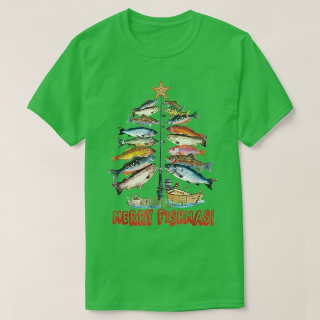 Camiseta Merry Fishmas Christmas Tree Fish Funny Fishing (Diseño del anverso)