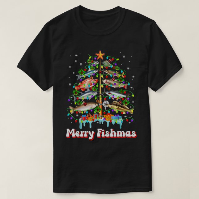 Camiseta Merry Fishmas Christmas Tree Funny Fish Fishing Fi (Diseño del anverso)