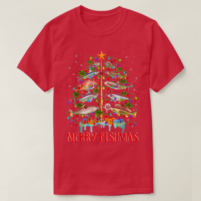 Camiseta Merry Fishmas Christmas Tree Lights (Diseño del anverso)
