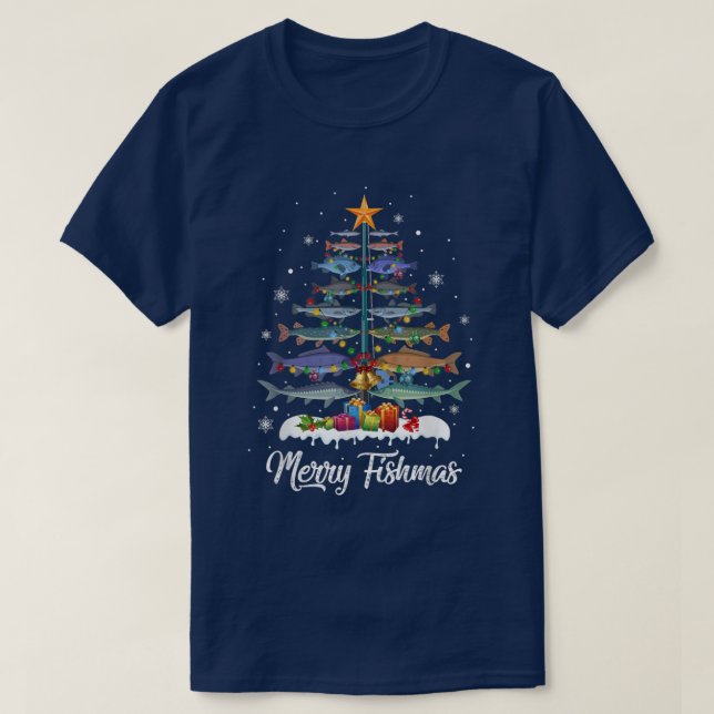 Camiseta Merry Fishmas Christmas Tree Xmas Pajama  (Diseño del anverso)