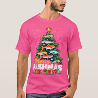 Camiseta Merry Fishmas Divertido Árbol de Navidad Ilumina F