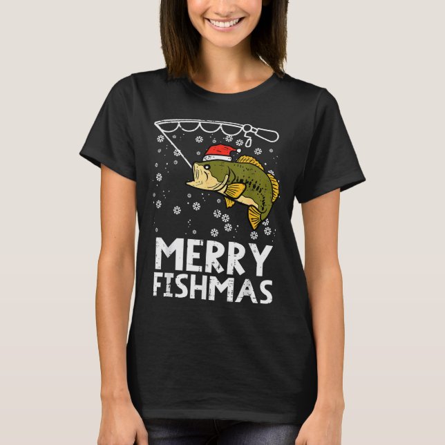 Camiseta Merry Fishmas Fish Fishing Xmas Christmas Dad Men  (Anverso)