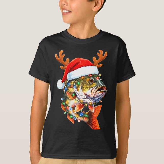 Camiseta Merry Fishmas Funny B Fishing Christmas Santa Hat  (Anverso)