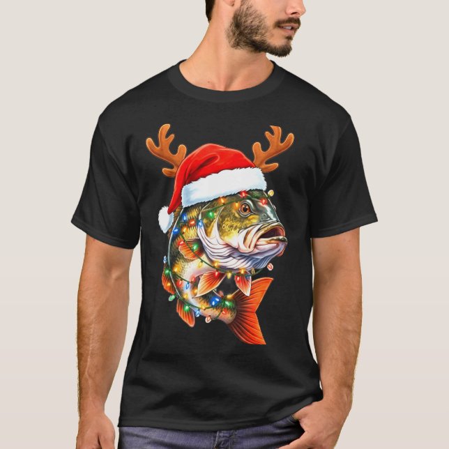 Camiseta Merry Fishmas Funny B Fishing Christmas Santa Hat  (Anverso)