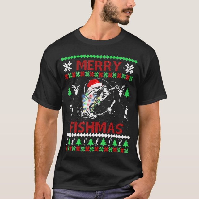 Camiseta Merry Fishmas Navidades de pesca divertidos UGLY P (Anverso)