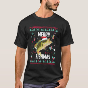 Camiseta Merry Fishmas Navidades feos Bass Santa Hat Christ