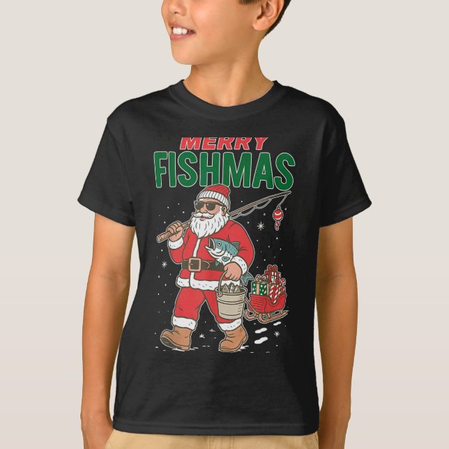 Camiseta Merry Fishmas Santa Fishing Funny Christmas Fisher (Anverso)