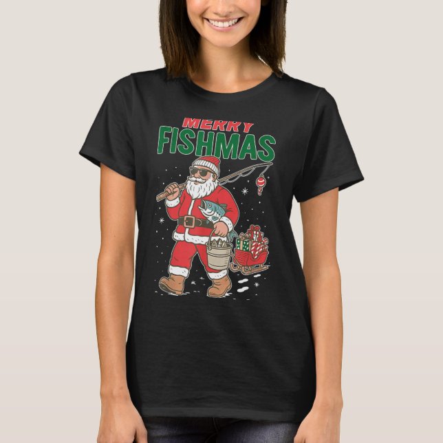 Camiseta Merry Fishmas Santa Fishing Funny Christmas Fisher (Anverso)