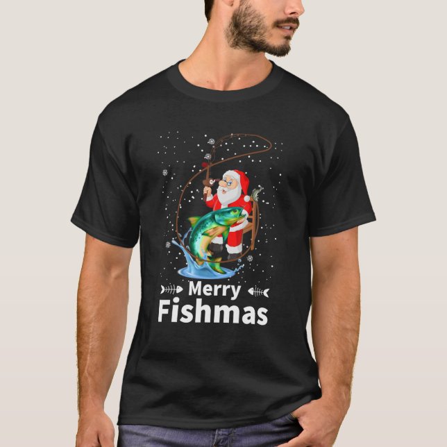 Camiseta Merry Fishmas Santa Funny pescando a Santa Cute Ch (Anverso)