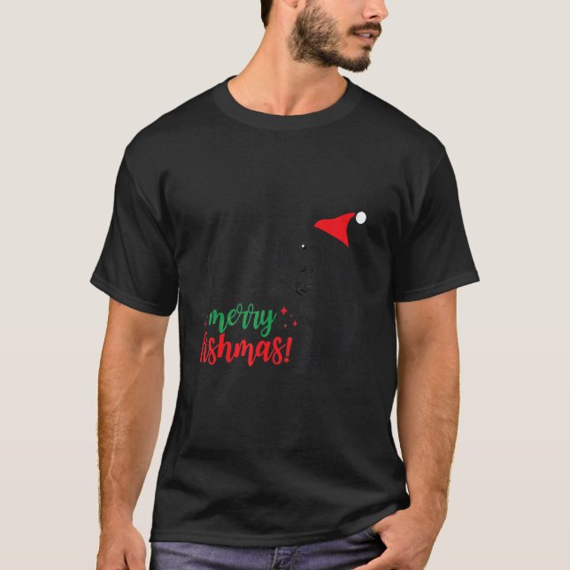Camiseta Merry Fishmas Santa Hat Fishing Fisherman Xmas (Anverso)