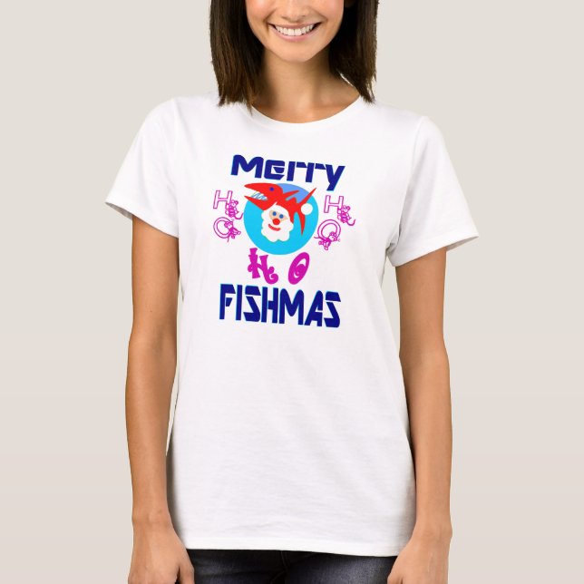 Camiseta ♫ ♥ Merry FishMas-SantaFish Funny Long Sleeve Tee  (Anverso)
