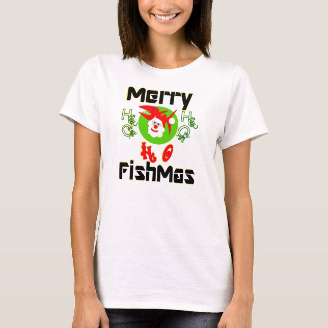 Camiseta ♫ ♥ Merry FishMas-SantaFish Funny Long Sleeve Tee  (Anverso)