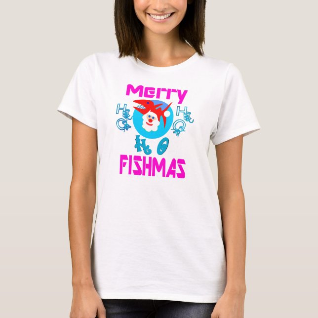 Camiseta ♫ ♥ Merry FishMas-SantaFish Funny Long Sleeve Tee  (Anverso)