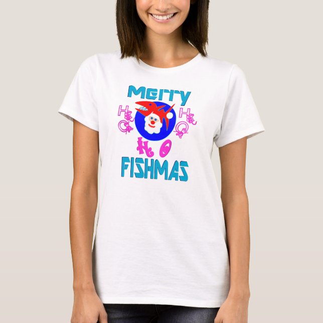 Camiseta ♫ ♥ Merry FishMas-SantaFish Funny Long Sleeve Tee  (Anverso)