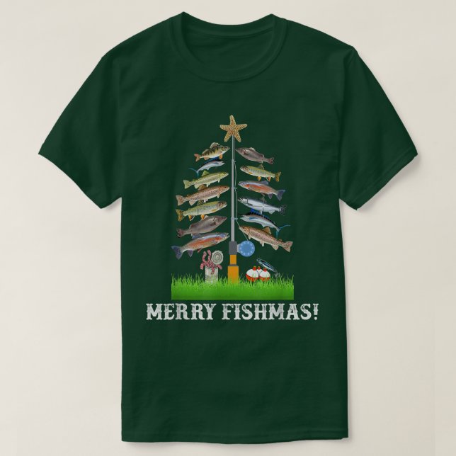 Camiseta Merry Fishmas Tee Christmas Tree Fish Funny Fisher (Diseño del anverso)