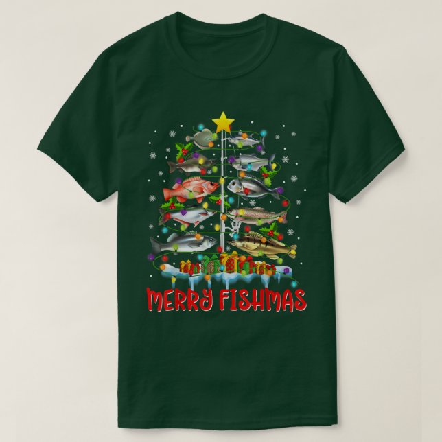 Camiseta Merry Fishmas Tree Funny Navidades Iluminan Fish F (Diseño del anverso)