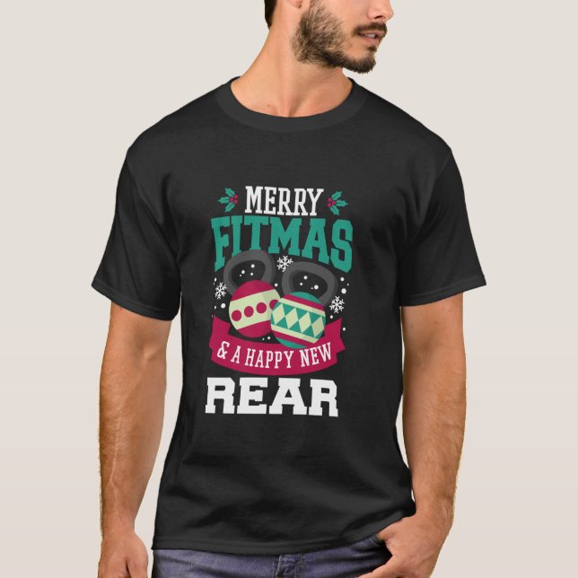 Camiseta Merry Fitmas A Happy New Rear Gym Fitness Christma (Anverso)
