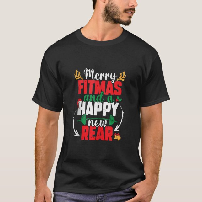 Camiseta Merry Fitmas And A Happy New Rear New Year Christm (Anverso)