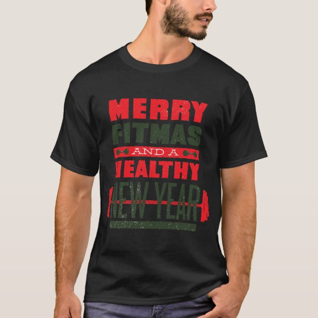 Camiseta Merry Fitmas And Happy New Rear Fitness Funny Xmas (Anverso)