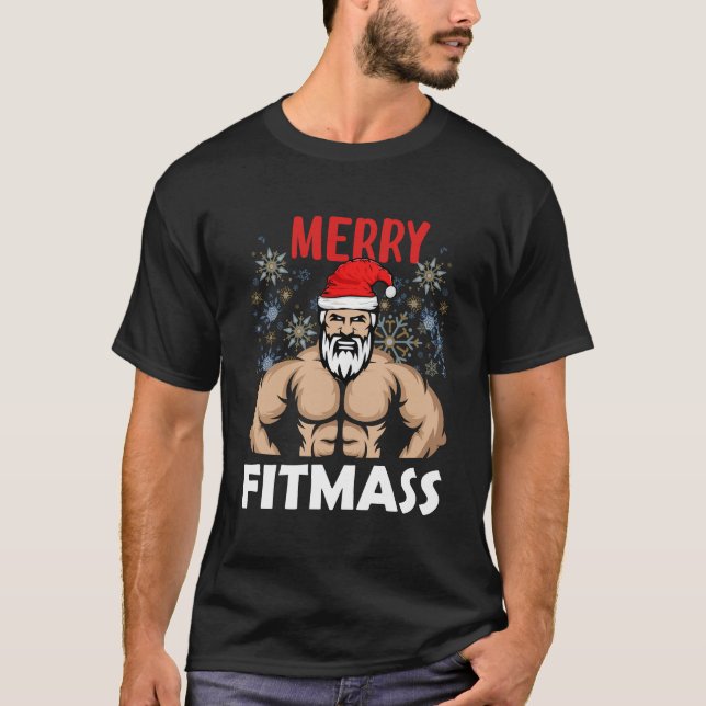 Camiseta Merry Fitmas Funny Santa Gym Fitness (Anverso)