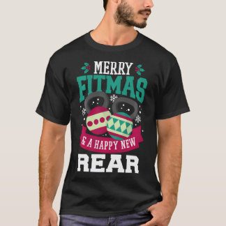 Camiseta Merry Fitmas Un Feliz Nuevo Gimnasio Trasero Navid