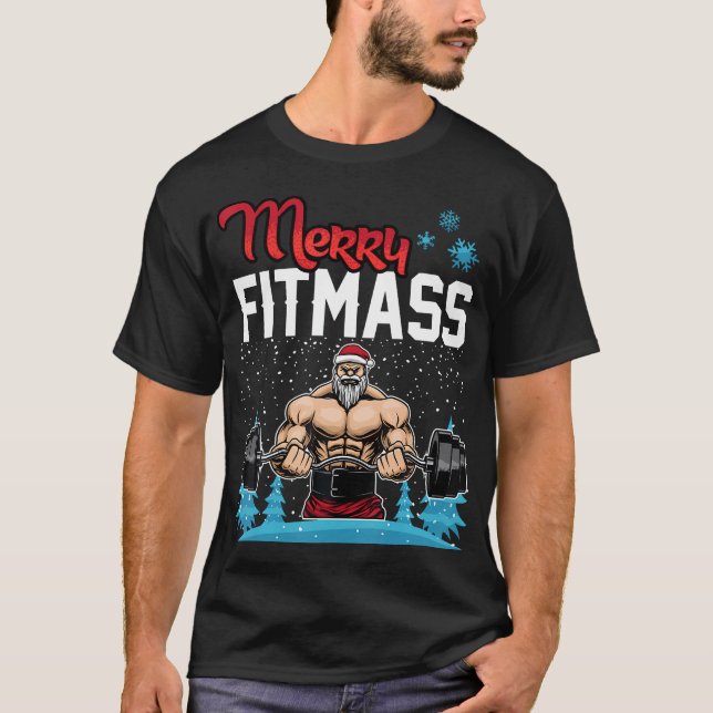 Camiseta Merry FitMass Funny Santa Bodybuilder Gym Fitness (Anverso)