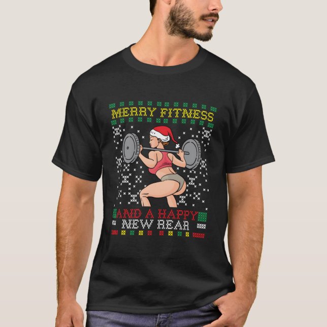 Camiseta Merry Fitness And A Happy New Rear Miss Santa Ugly (Anverso)