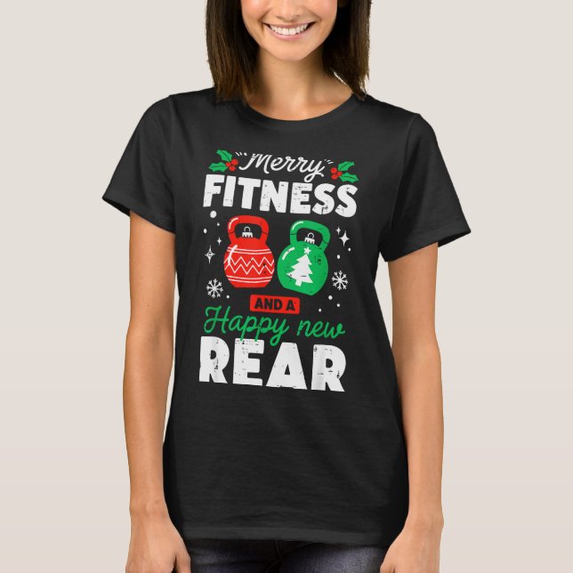 Camiseta Merry Fitness Happy New Rear Christmas Holiday Gym (Anverso)