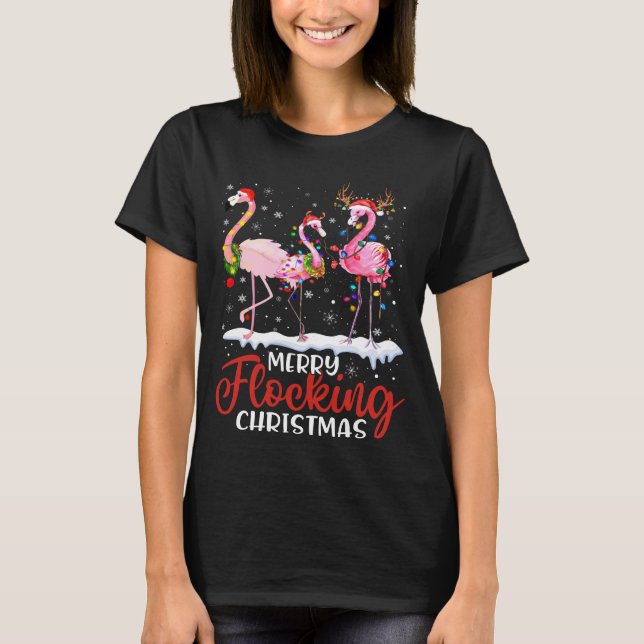 Camiseta Merry Flocking Christmas Reindeer Santa Flamingo  (Anverso)
