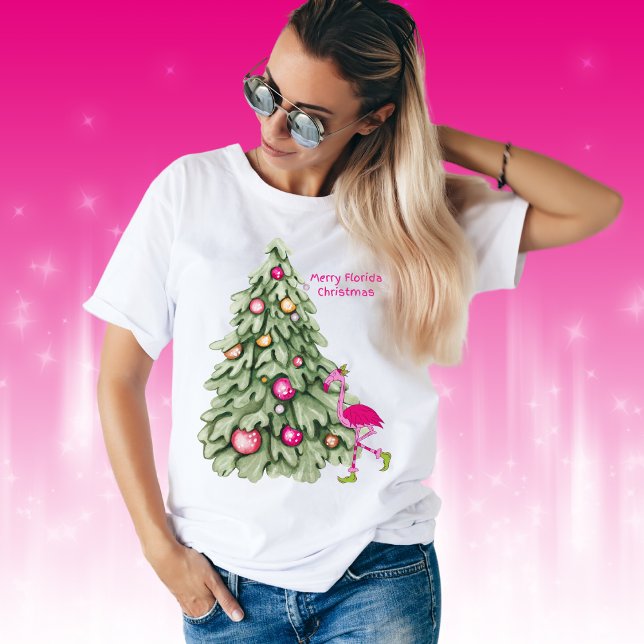 Camiseta Merry Florida Navidades Pink Flamingo Pastel Tree (Subido por el creador)