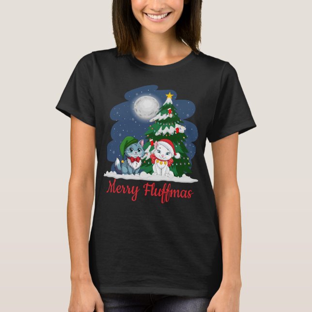 Camiseta Merry Fluffmas Cute Cat Navidades (Anverso)