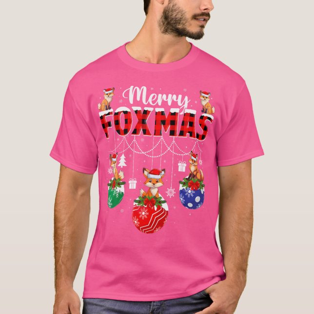 Camiseta Merry Foxmas Xmas Decoración Luces Santa Fox Chris (Anverso)