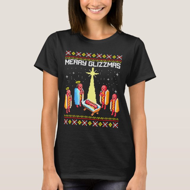 Camiseta Merry Glizzmas Tacky Funny Merry Christmas Hotdogs (Anverso)